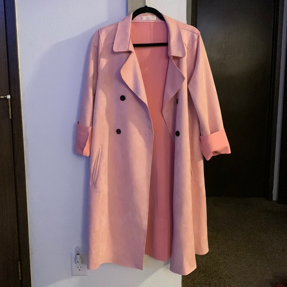 Large Baby Pink Nana Macs Suede Trench Coat